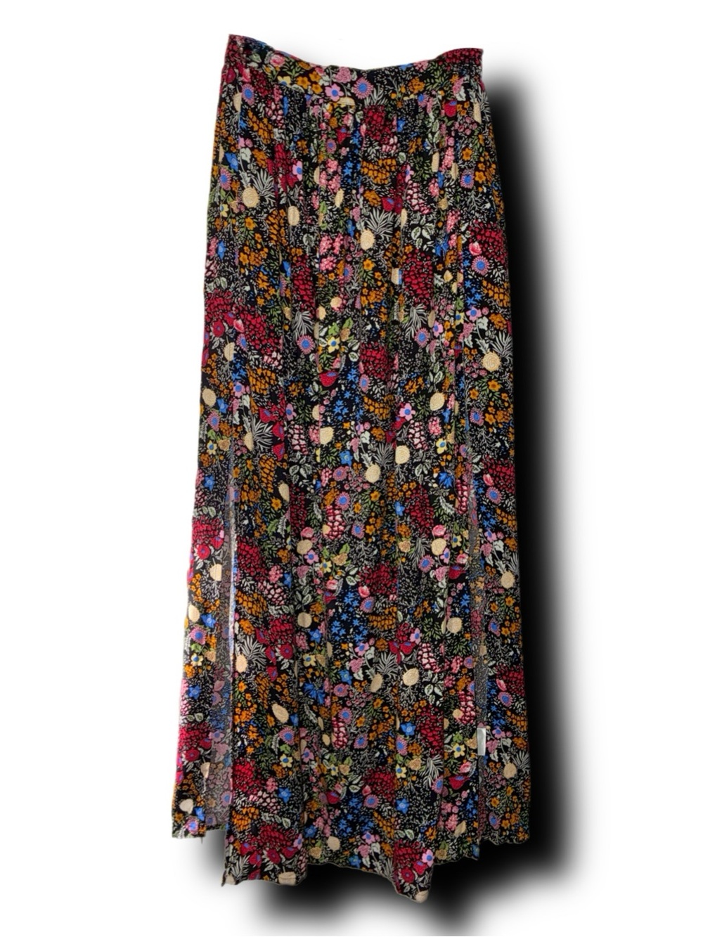 Earthbound Trading Co. Double Split Hem Boho Hippie Floral Maxi Skirt
